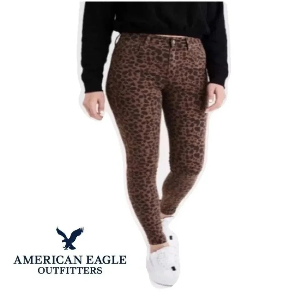 American Eagle Curvy Brown Leopard Print Jegging Jeans